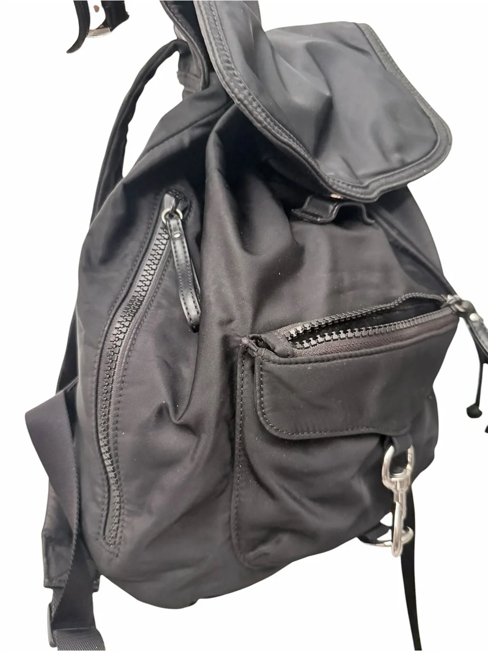 Rebecca Minkoff Black Nylon Drawstring Backpack with Front Zip
